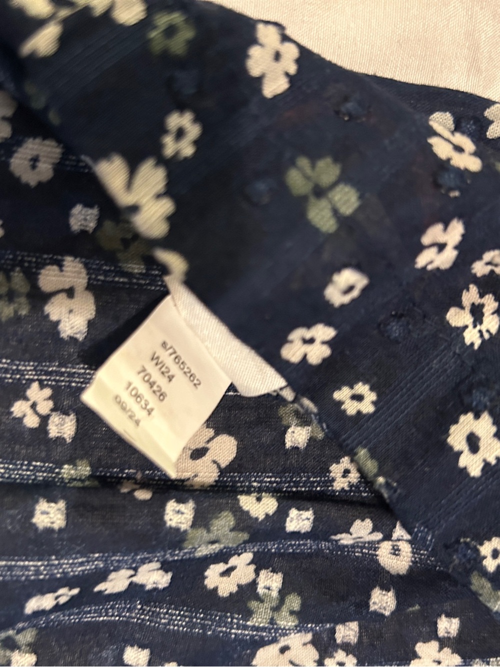 LOFT Womens Large Navy Blue Ditsy Floral Clip Dot Long Sleeve Blouse Top Cotton - Picture 9 of 12